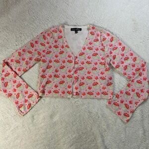 Rare Dolls Kill x Squishmellows pink mushroom cropped cardigan womens size small